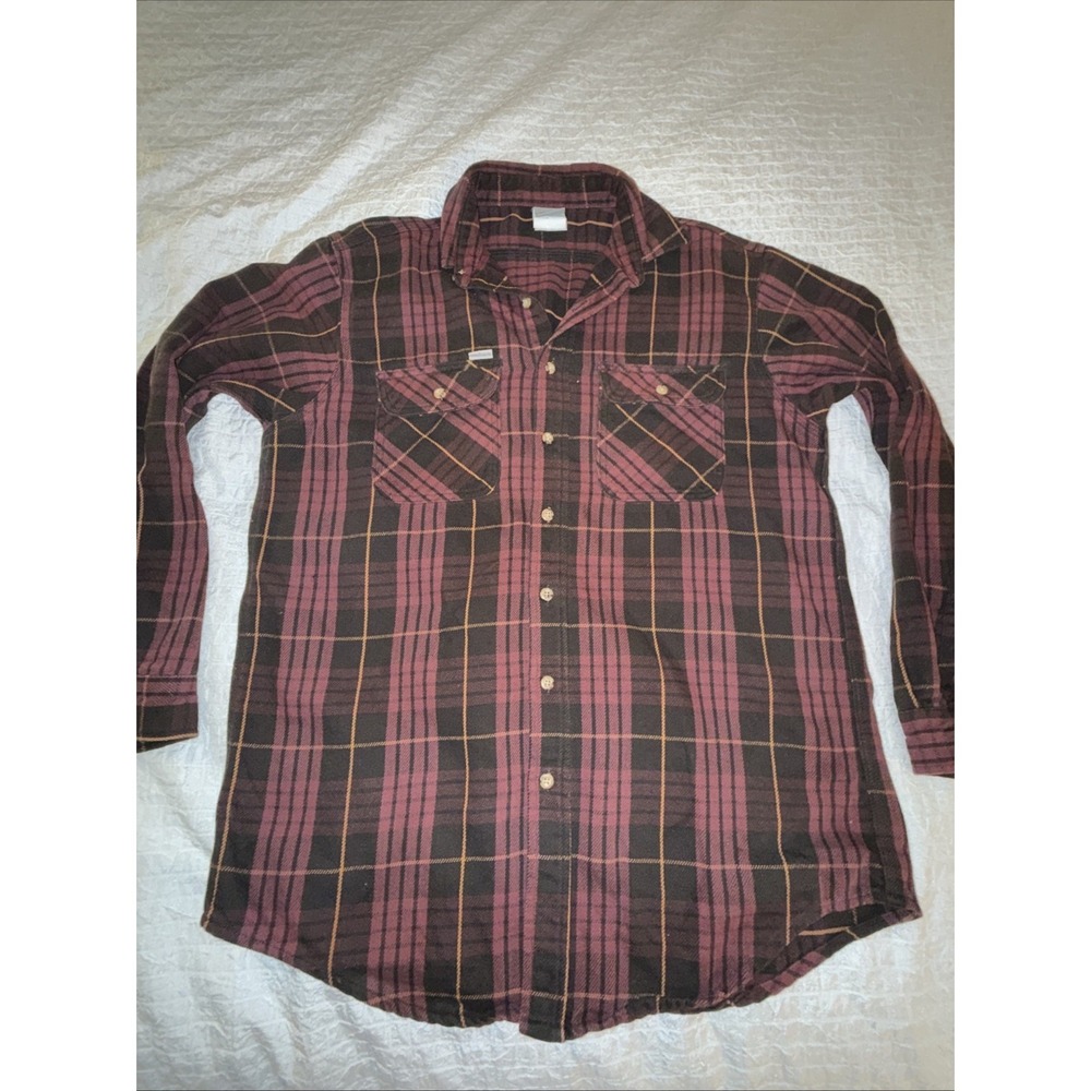 Vtg‎ Carhartt Mens Heavy Duty Plaid Flannel Button Up Thick Work Shirt Cotton XL